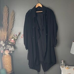 AllSaints Black Draped Utility Jacket Lightweight Trench Coat Size Small